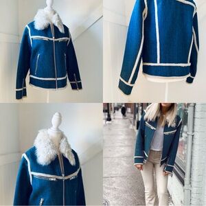 Rag & Bone Denim Shearling Jacket Blue Cotton Lamb Size Small